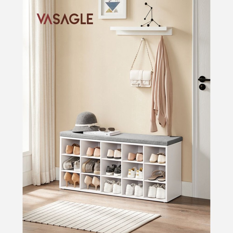 Songmics Bancs De Rangement | Vasagle-Banc-A-Chaussures-Blanc-Lhs15