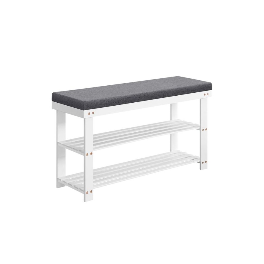 Songmics Bancs De Rangement | Songmics-Banc-De-Rangement-A-Chaussures-En-Bambou-2-Etageres-Blanc-Gris-Lbs904