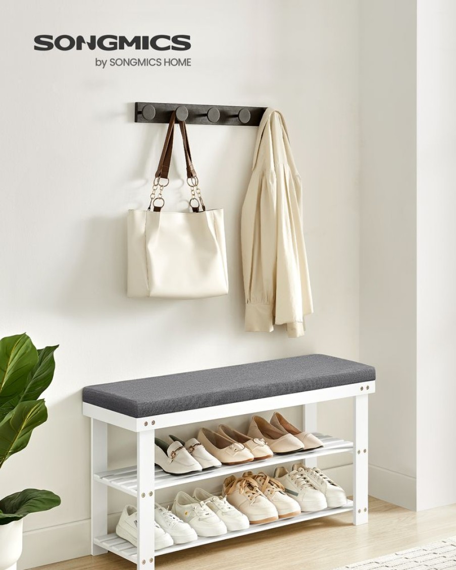 Songmics Bancs De Rangement | Songmics-Banc-De-Rangement-A-Chaussures-En-Bambou-2-Etageres-Blanc-Gris-Lbs904