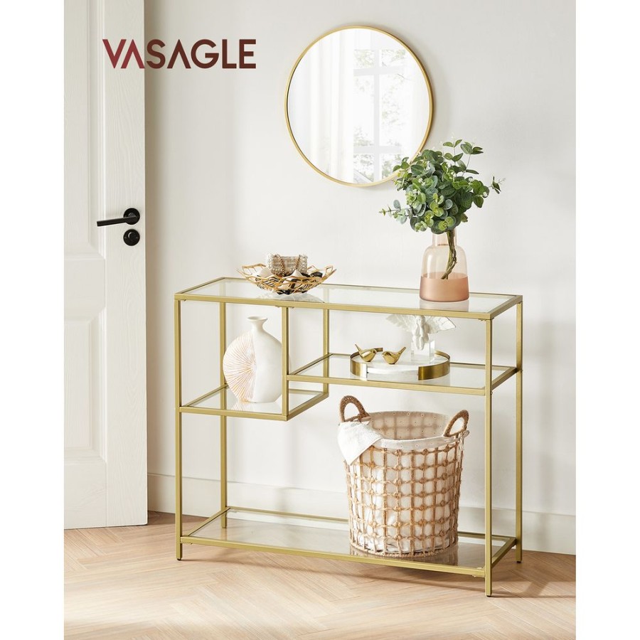 Songmics Tables Consoles | Vasagle-Table-Console-Verre-Dore-Lgt022