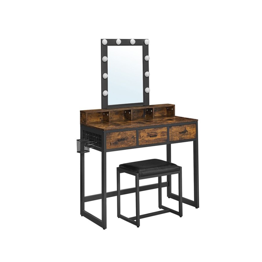 Songmics Coiffeuses | Vasagle-Coiffeuse-Avec-Tabouret-Et-Miroir-Led-Rvt014