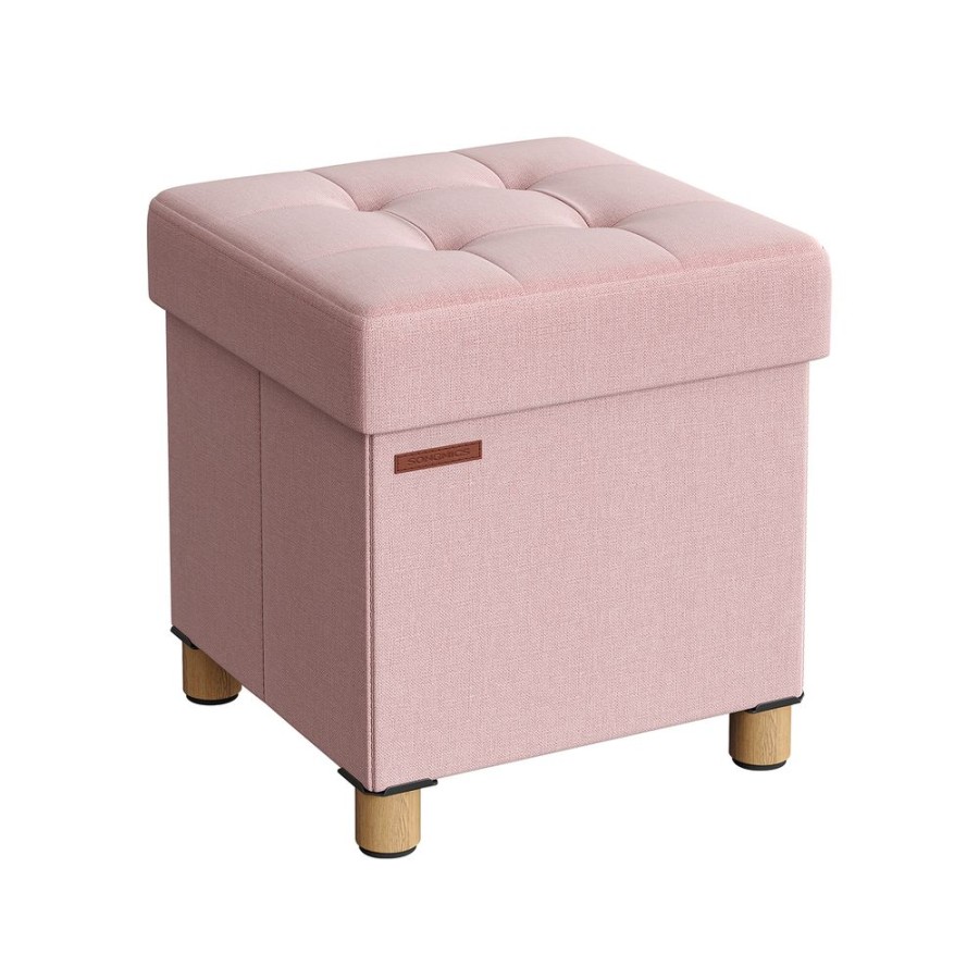 Songmics Bancs De Rangement | Songmics-Pouf-Avec-Rangement-Pliable-Rose-Bonbon-Lsf014