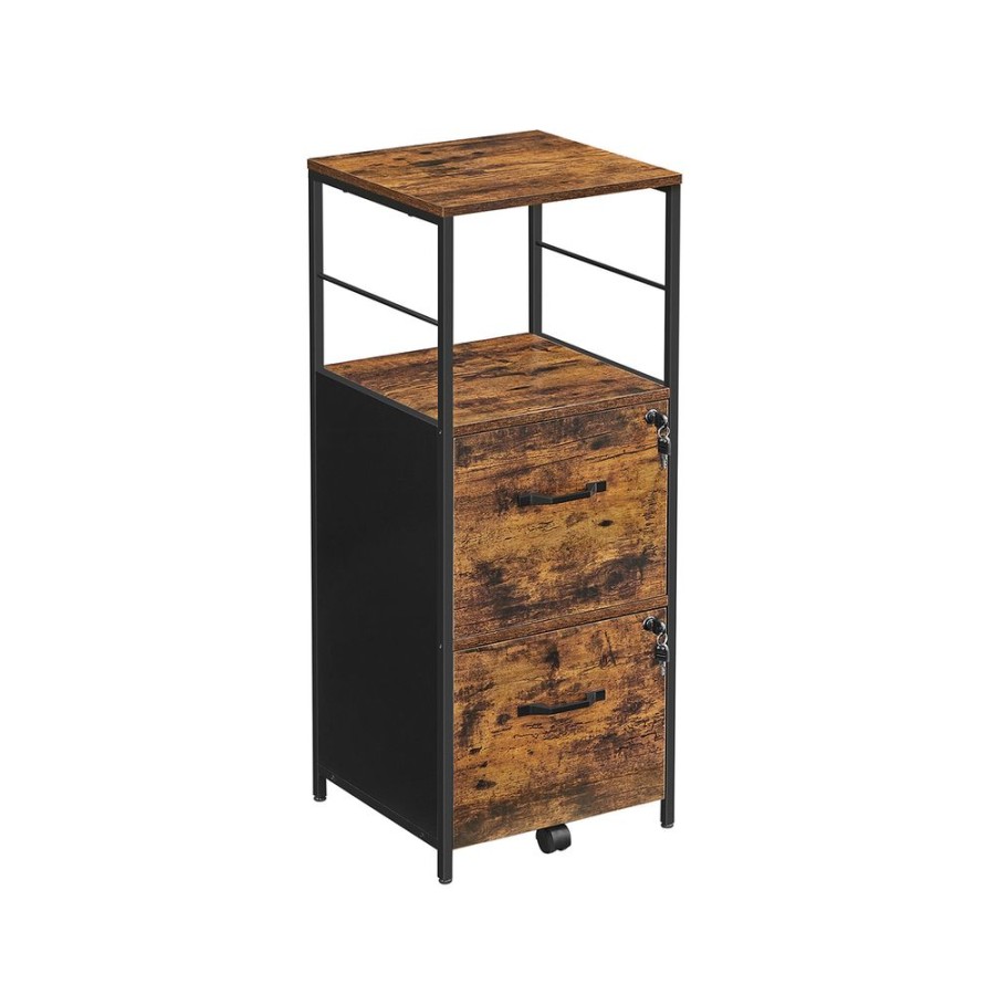 Songmics Caissons De Bureau | Vasagle-Caisson-De-Bureau-2-Tiroirs-Marron-Rustique-Et-Noir-Ofc045