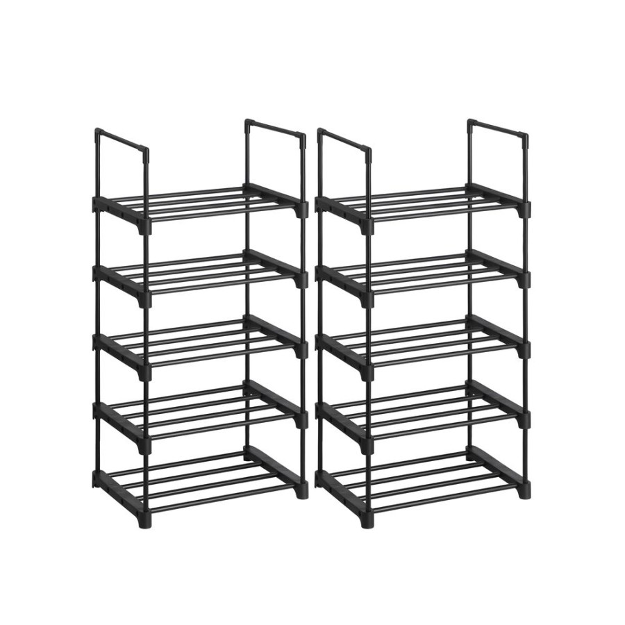 Songmics Meubles A Chaussures | Songmics-2-Etagere-5-Niveaux-Noir-Lsa055