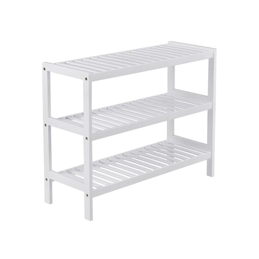 Songmics Etageres De Salle De Bain | Songmics-Etagere-3-Niveaux-Bambou-Blanc-Lbs13