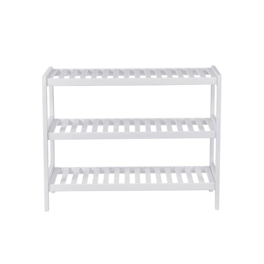 Songmics Etageres De Salle De Bain | Songmics-Etagere-3-Niveaux-Bambou-Blanc-Lbs13