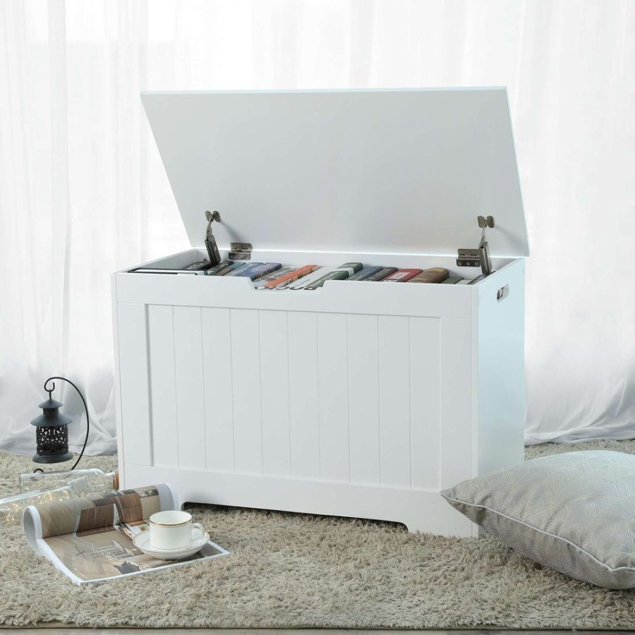 Songmics Bancs De Rangement | Vasagle-Coffre-De-Rangement-Bois-Blanc-Lhs11