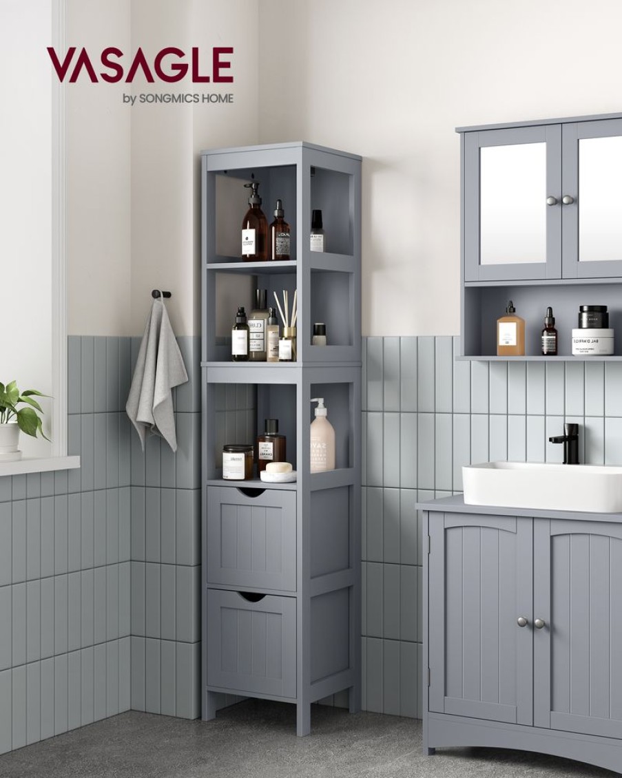 Songmics Placards | Vasagle-Armoire-Salle-De-Bain-Gris-Tourterelle-Bbc066