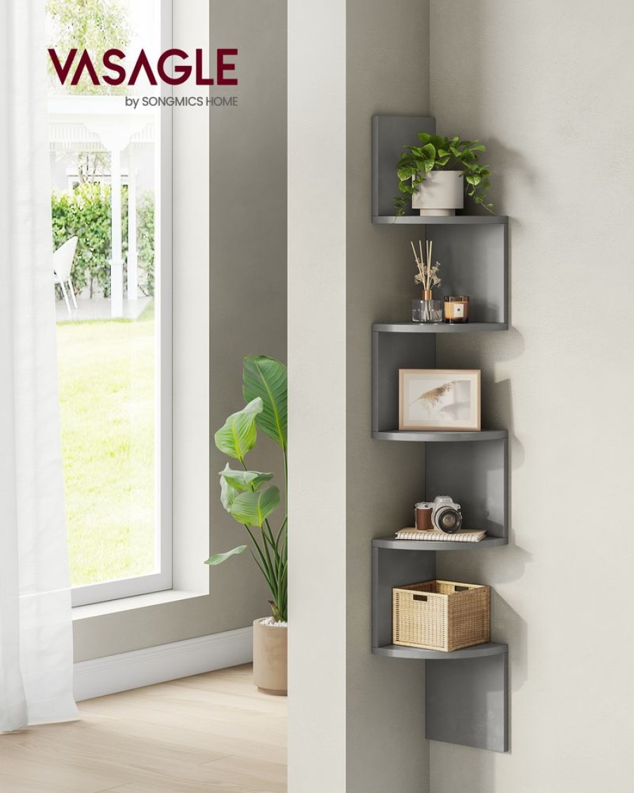 Songmics Etageres & Bibliotheques | Vasagle-Etagere-Dangle-Murale-5-Niveaux-Gris-Lbc072