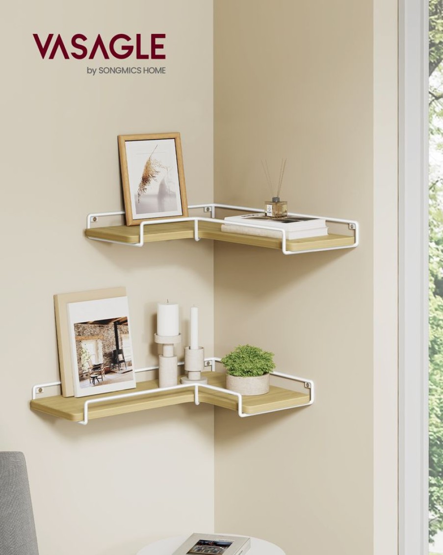 Songmics Etageres Murales | Vasagle-2-Etagere-D-Angle-En-Forme-De-L-Jaune-Paille-Et-Blanc-Nuage-Lls831