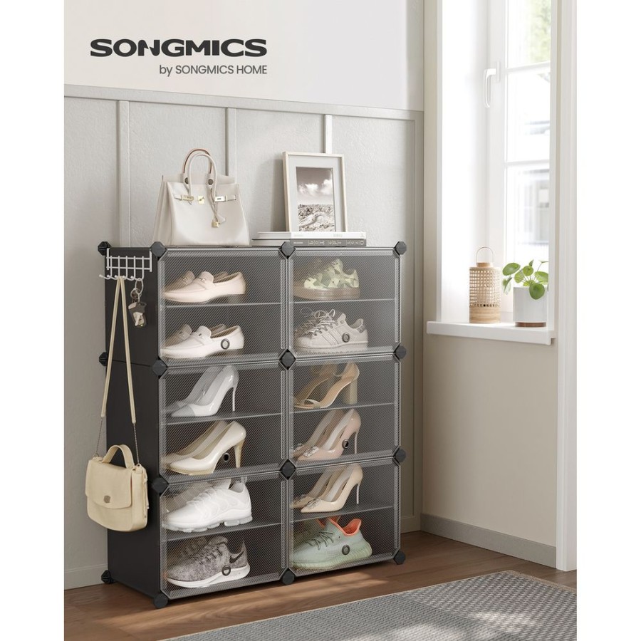 Songmics Meubles A Chaussures | Songmics-Rangement-Chaussures-6-Compartiments-Modulable-Noir-Lpc033