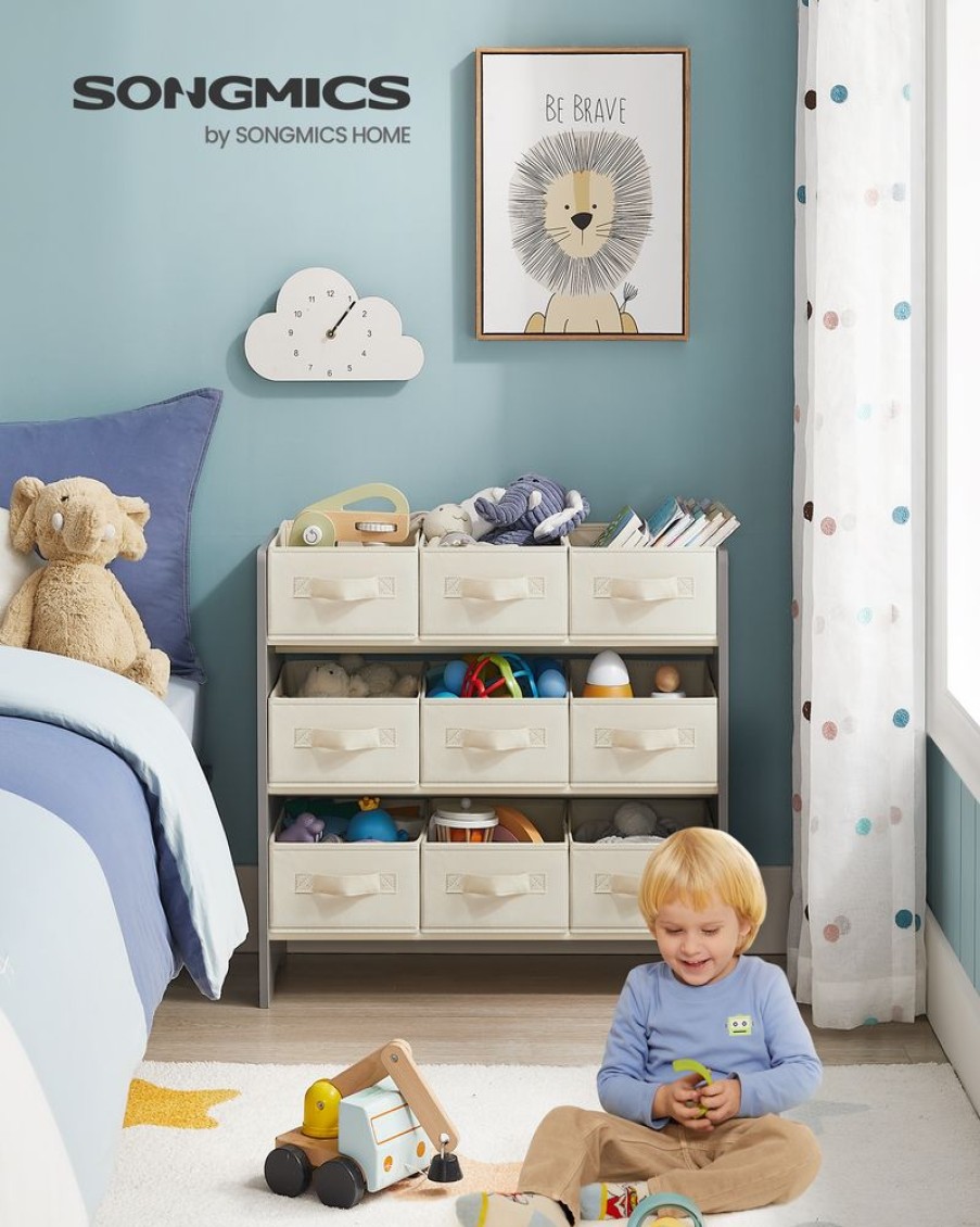 Songmics Etageres & Bibliotheques | Songmics-Etagere-A-Jouets-Pour-Enfants-9-Boites-Gris-Tourterelle-Gkr033