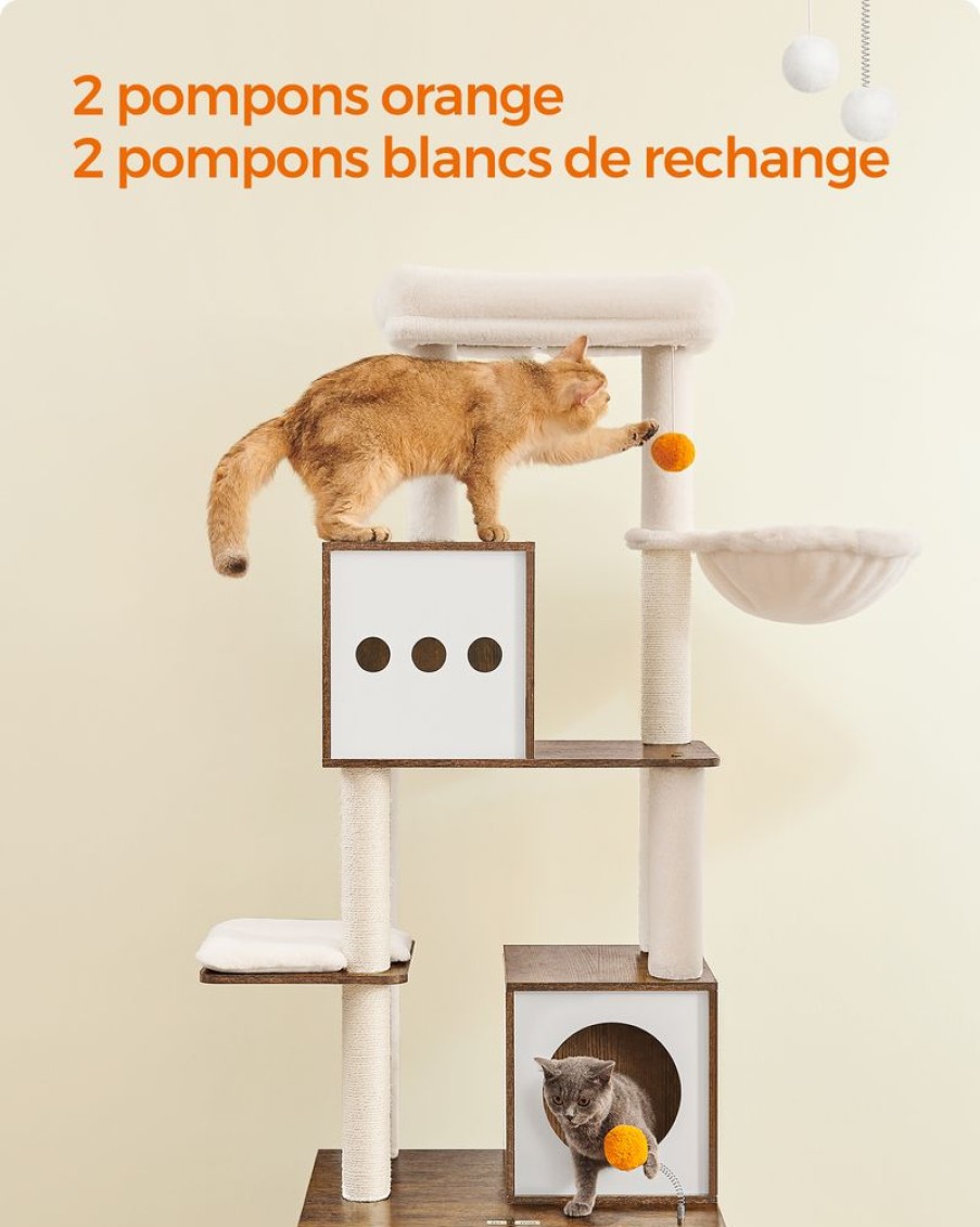 Songmics Arbres A Chat | Feandrea-Arbre-A-Chat-185-Cm-Avec-Cache-Litiere-Moderne-Pct116