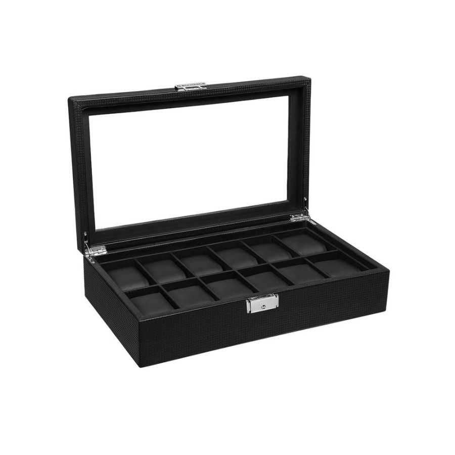 Songmics Boites A Bijoux | Songmics-Boites-A-Montres-12-Cases-Noir-Jwb302