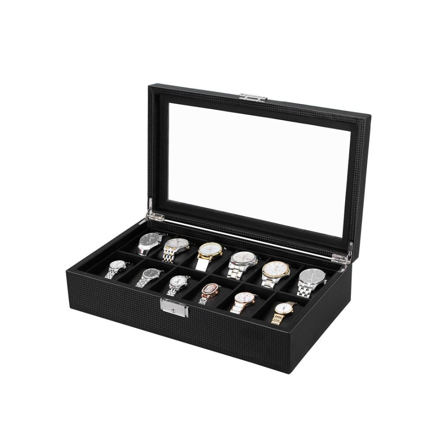 Songmics Boites A Bijoux | Songmics-Boites-A-Montres-12-Cases-Noir-Jwb302