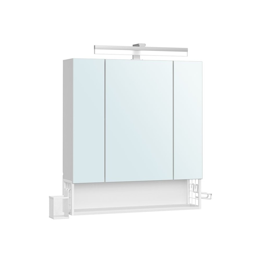 Songmics Placards | Vasagle-Meuble-De-Salle-De-Bain-3-Portes-Miroir-Blanc-Nuage-Bbk126