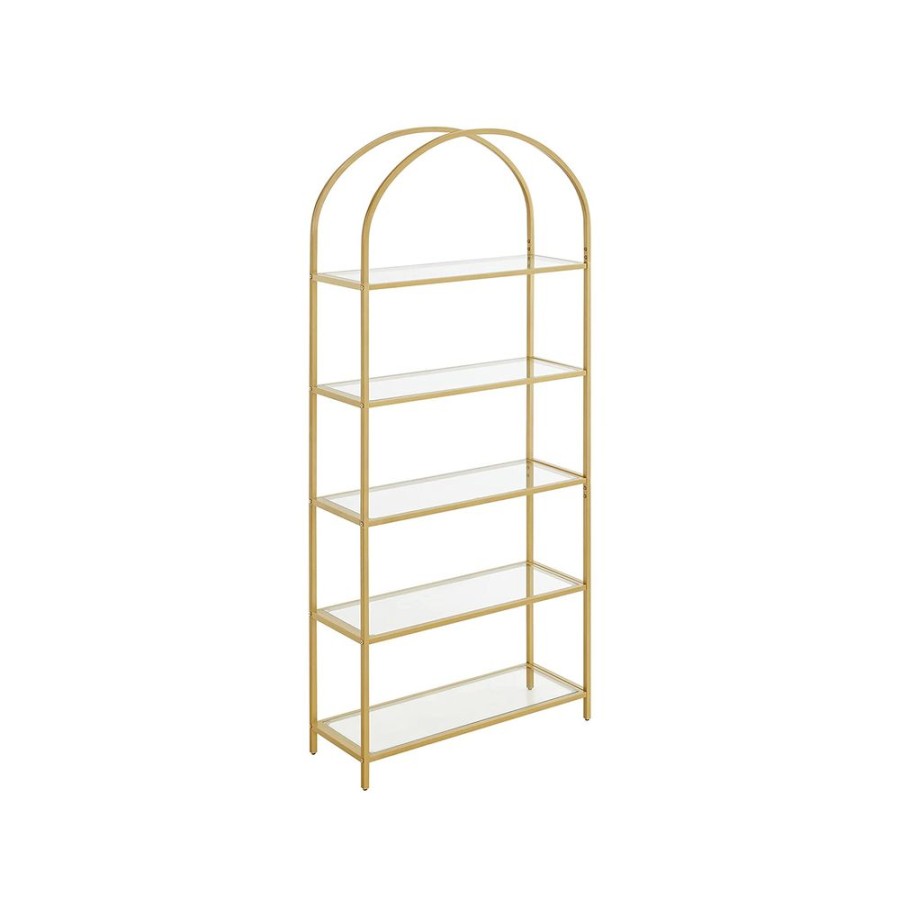 Songmics Etageres & Bibliotheques | Vasagle-Etagere-5-Niveaux-Verre-Dore-Lgt050