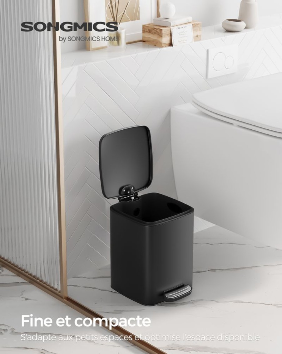 Songmics Poubelles | Songmics-Corbeille-A-Dechets-6L-A-Pedale-Noir-Ltb590