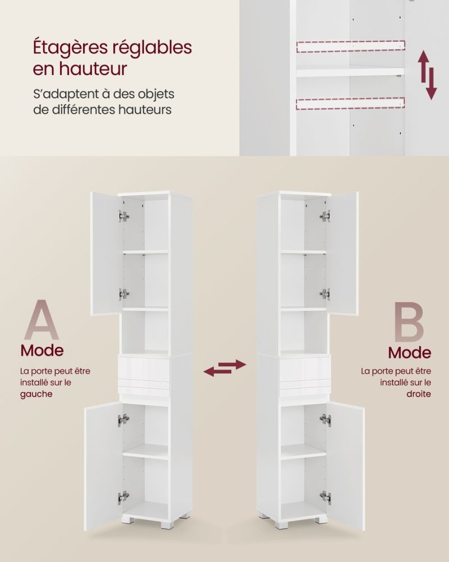 Songmics Placards | Vasagle-Colonne-Avec-Tiroir-Compartiments-Blanc-Bbc560