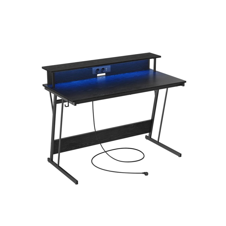 Songmics Bureaux Assis-Debout | Vasagle-Bureau-Gaming-Led-Noir-Classique-Lwd192