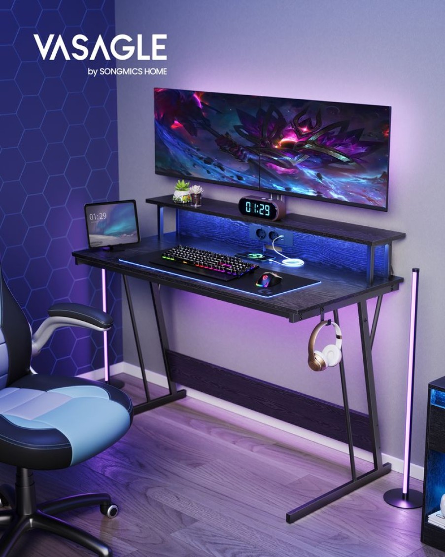 Songmics Bureaux Assis-Debout | Vasagle-Bureau-Gaming-Led-Noir-Classique-Lwd192