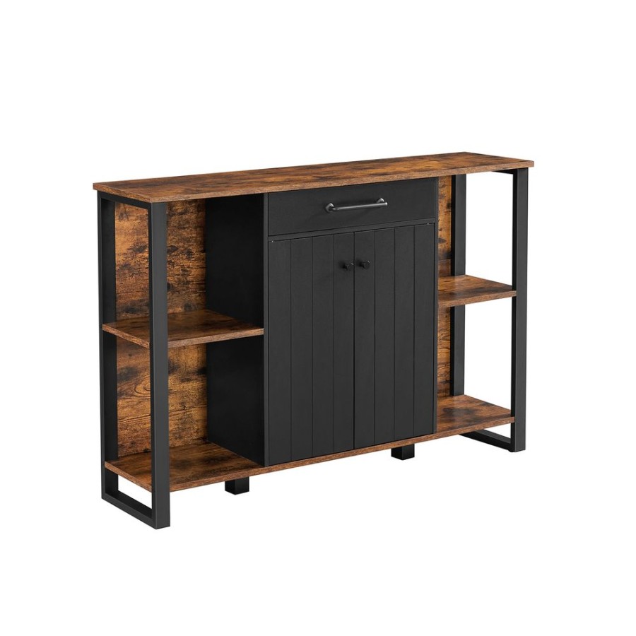 Songmics Commodes | Vasagle-Buffet-Avec-Tiroir-Portes-Marron-Rustique-Et-Noir-Lsc103