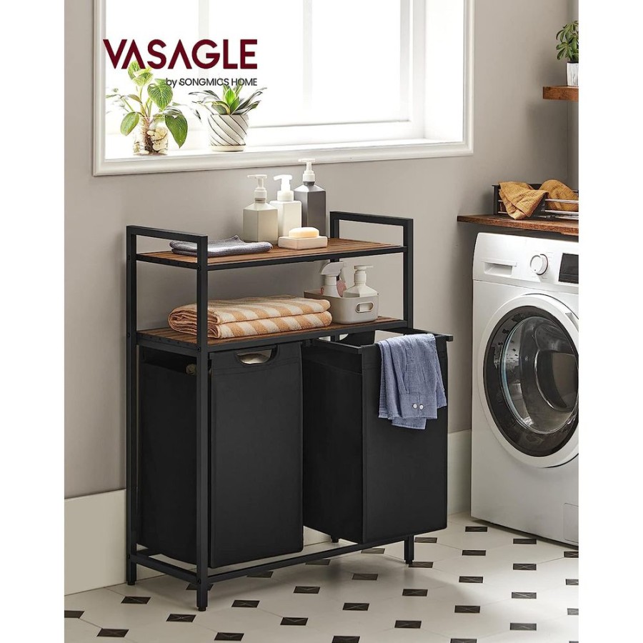 Songmics Paniers A Linge | Vasagle-Chariot-A-Linge-2-Paniers-Noir-Blh211