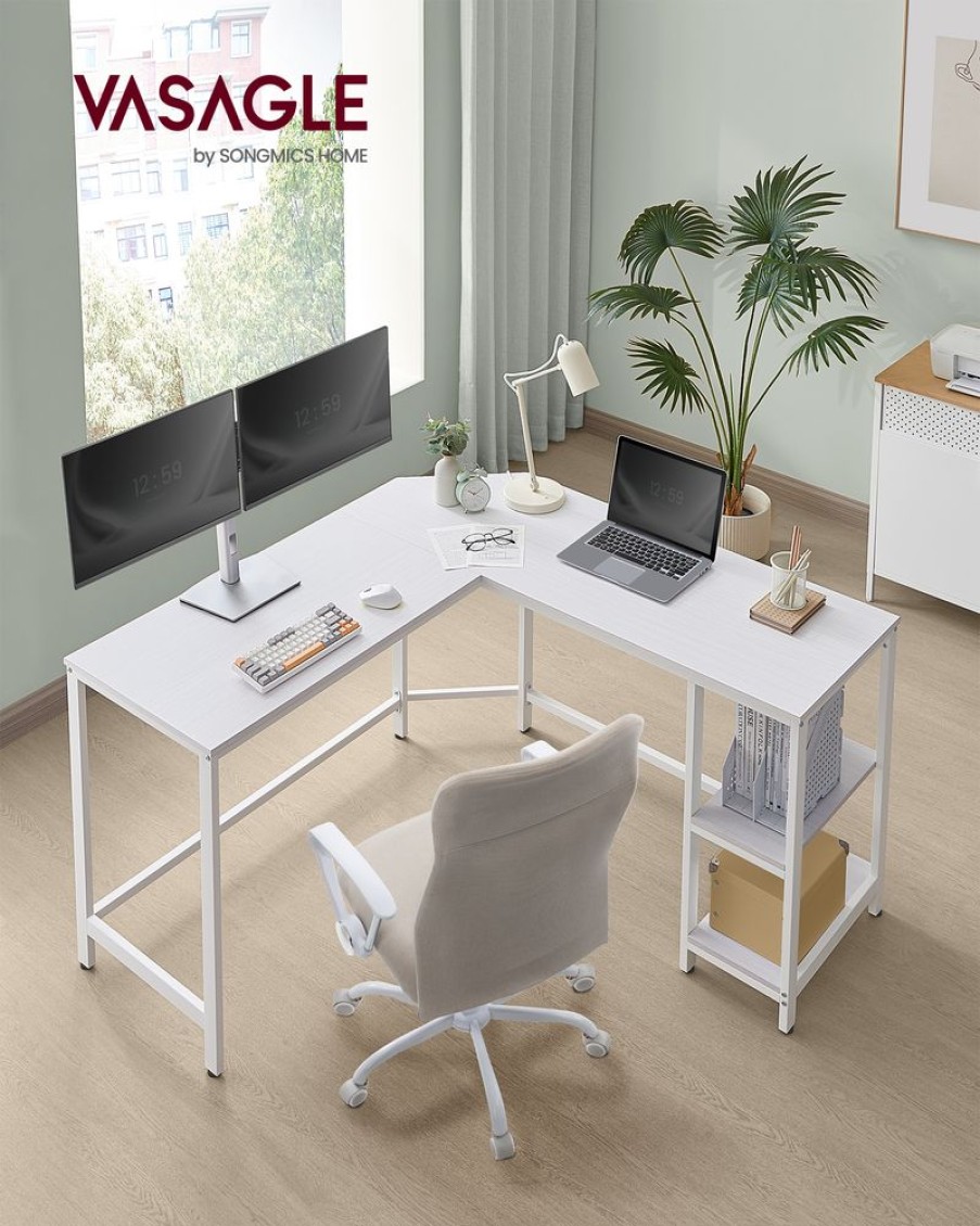 Songmics Bureau | Vasagle-Bureau-Avec-Rangement-En-L-Blanc-Erable-Lwd072