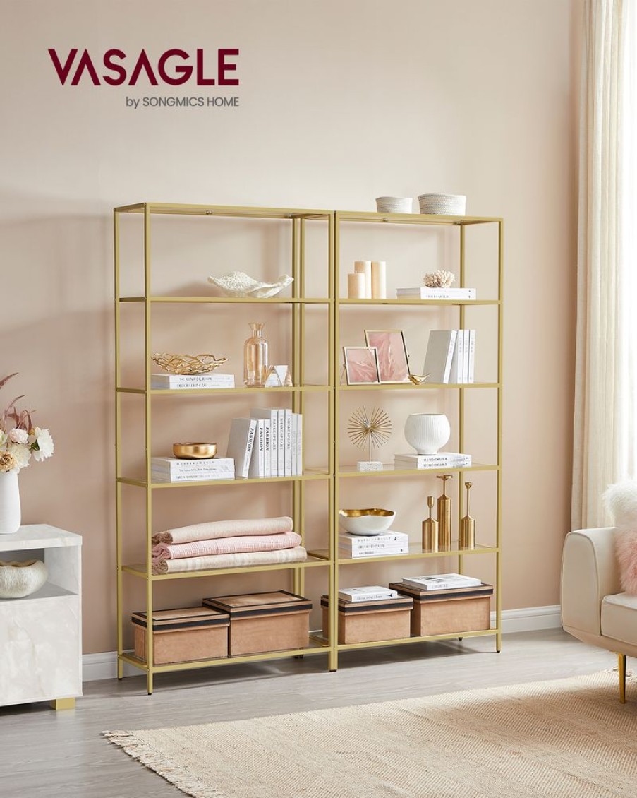 Songmics Etageres & Bibliotheques | Vasagle-Etagere-A-6-Niveaux-Dore-Metallique-Lgt503