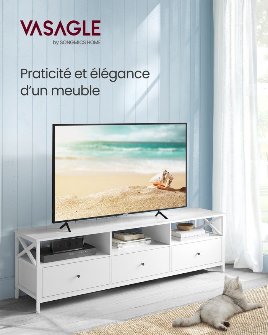 Songmics Meubles Tv | Vasagle-Meuble-Tv-Pour-Television-Jusqua-65-Pouces-Blanc-Ltv302